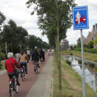 Cyclists on bike path.
