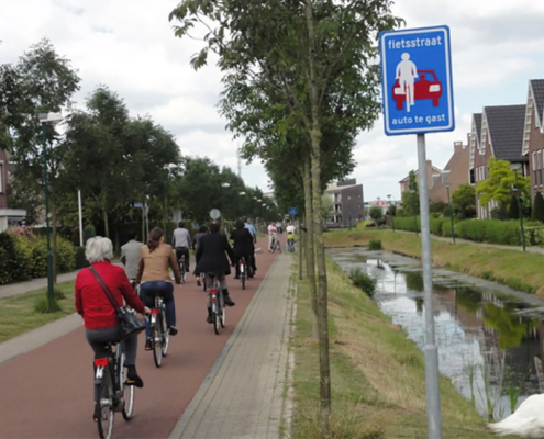Cyclists on bike path.