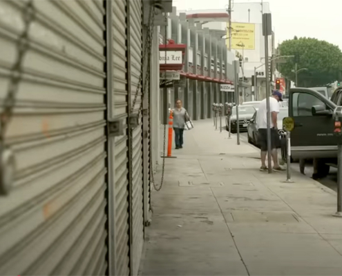 Image of empty downtown Los Angeles street.
