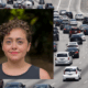 A headshot of a young man overlay a photo of cars driving on a highway. Alejandra Rios Gutierrez is a MURP graduate who received an award from the American Planners Association for her capstone project on transportation equality.