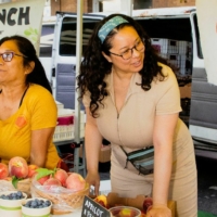 Dorothy_mid Dorothy Faye Pirtle (right) with Terri Kashima of K&K Ranch at a local farmers market.