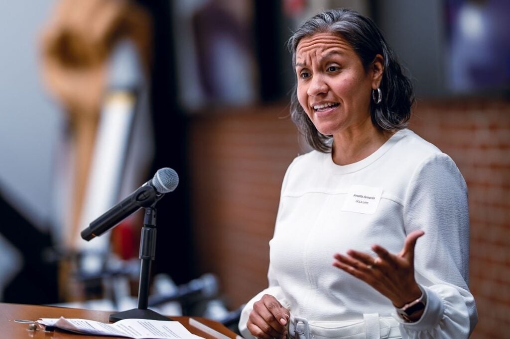 Woman at podium