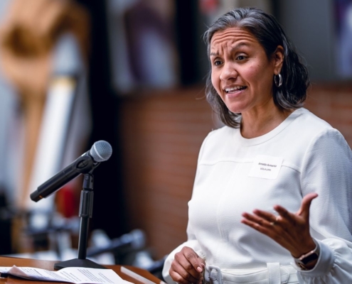Woman at podium