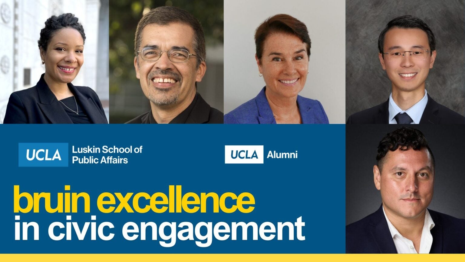 photos of five people with "Bruin Excellence in Civic Engagement"