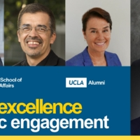 Bruin Excellence in Civic Engagement Luskin Alumni Awards 2025 Web Slider V2 photos of five people with "Bruin Excellence in Civic Engagement"