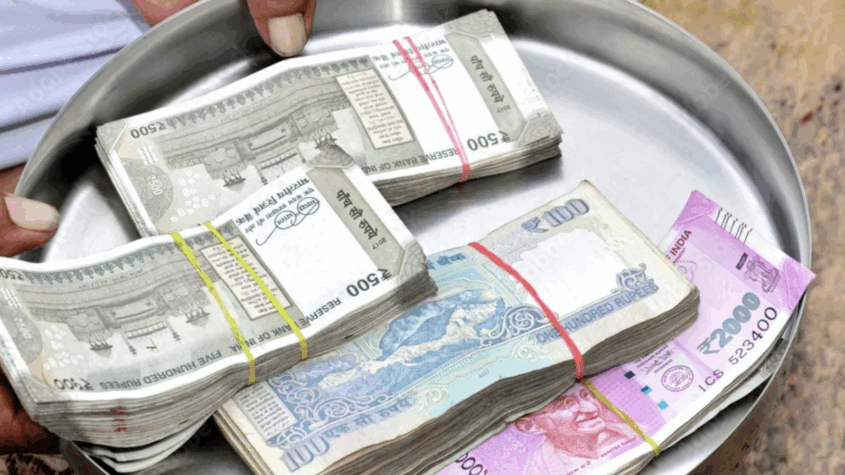 Platter with Indian currency