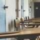 school desks in classroom