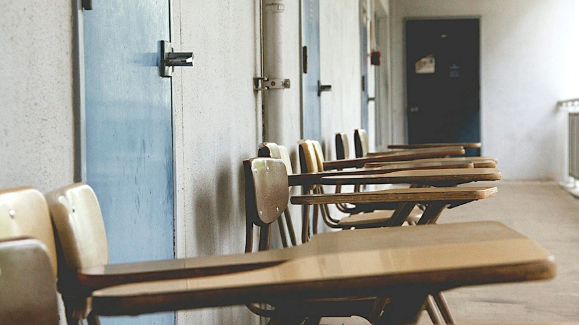 school desks in classroom