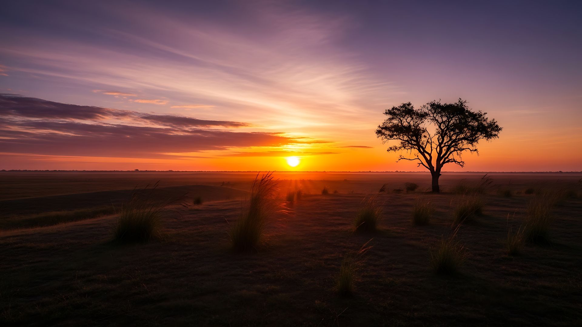 African desert landscape shot shows sunset in the background/