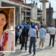 A group of UCLA's masters in real estate students on a tour during a construction site visit, headshot of Diana Liu real estate development student overlay on the left