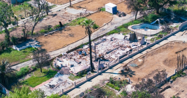 Ruins of a home after a wildfire.