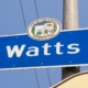 Street sign that says "Watts" in the South Los Angeles neighborhood.