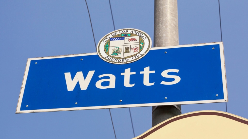 Street sign that says "Watts" in the South Los Angeles neighborhood.