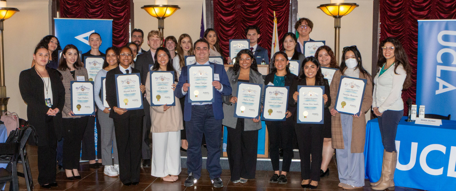 55066142400_b3e0caf31c_k Luskin students hold up their certificates in a group photo on City Hall at Luskin.