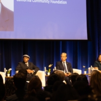 Panelists and moderator at Luskin Lecture.