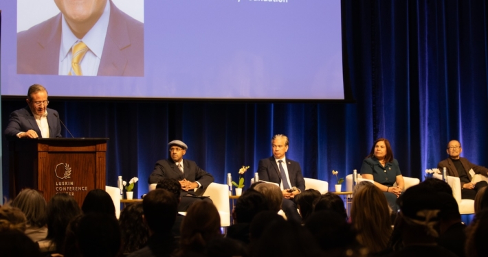Panelists and moderator at Luskin Lecture.