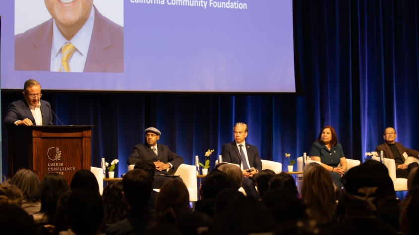 Panelists and moderator at Luskin Lecture.