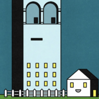 illustration of large house next to small house