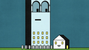 illustration of large house next to small house