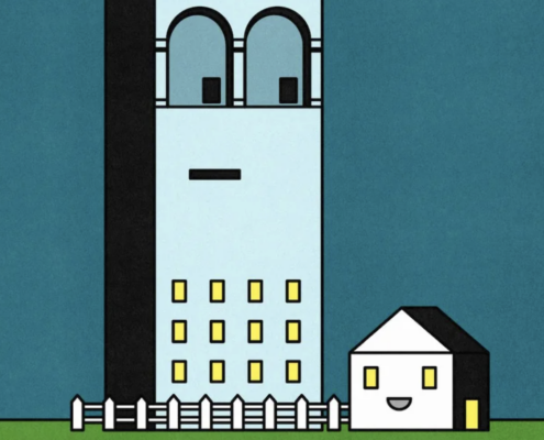 illustration of large house next to small house
