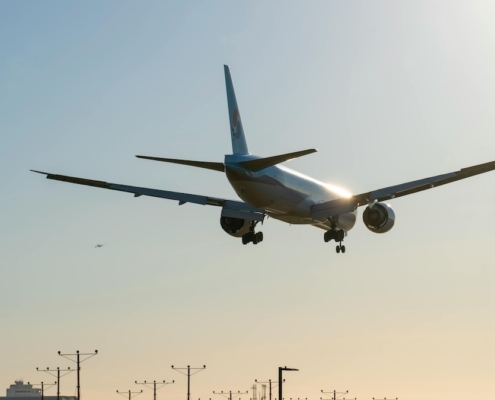 Airplane flying in the air.