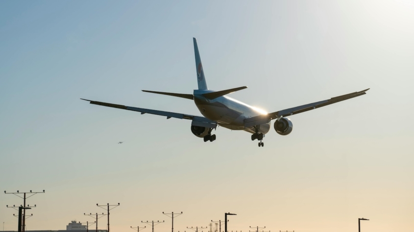 Airplane flying in the air.