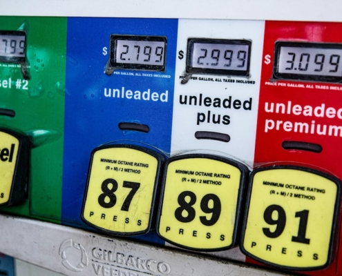 Prices of gas at a gas station.