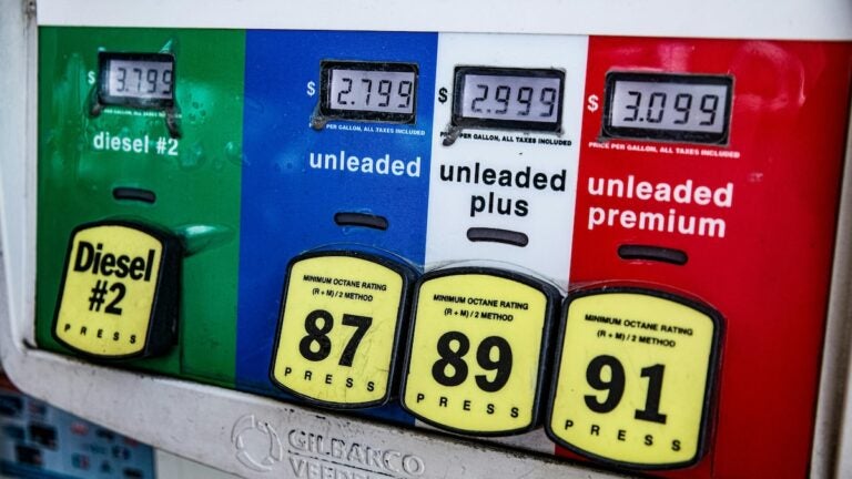 Prices of gas at a gas station.