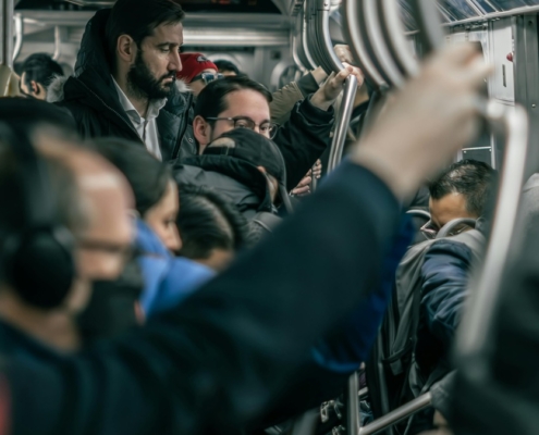 People taking the subway.