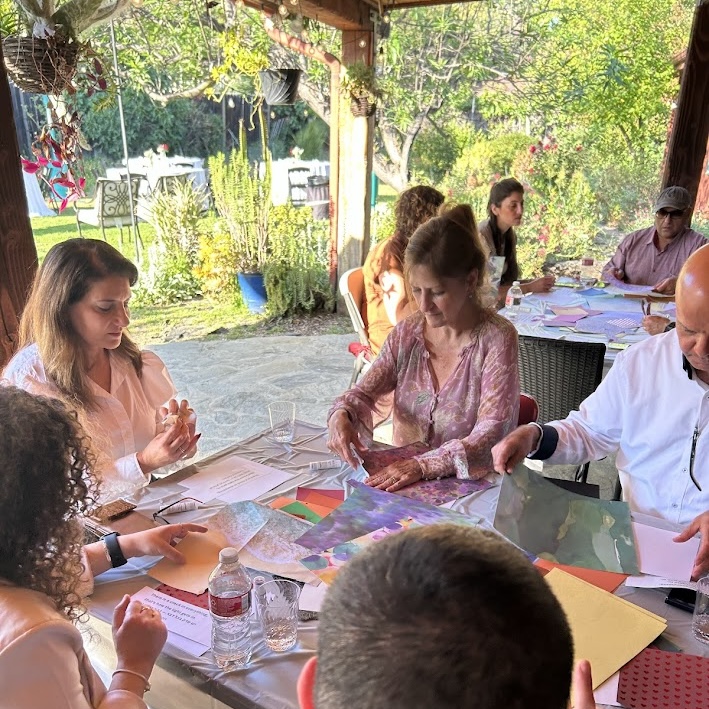 IMG_5954 Astor-Amal_handmade midrash Group works on art project on outdoor patio