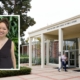 Headshot of public affairs major Sophia Wang on the left over a landscape photo of the Luskin School of public affairs building at UCLA