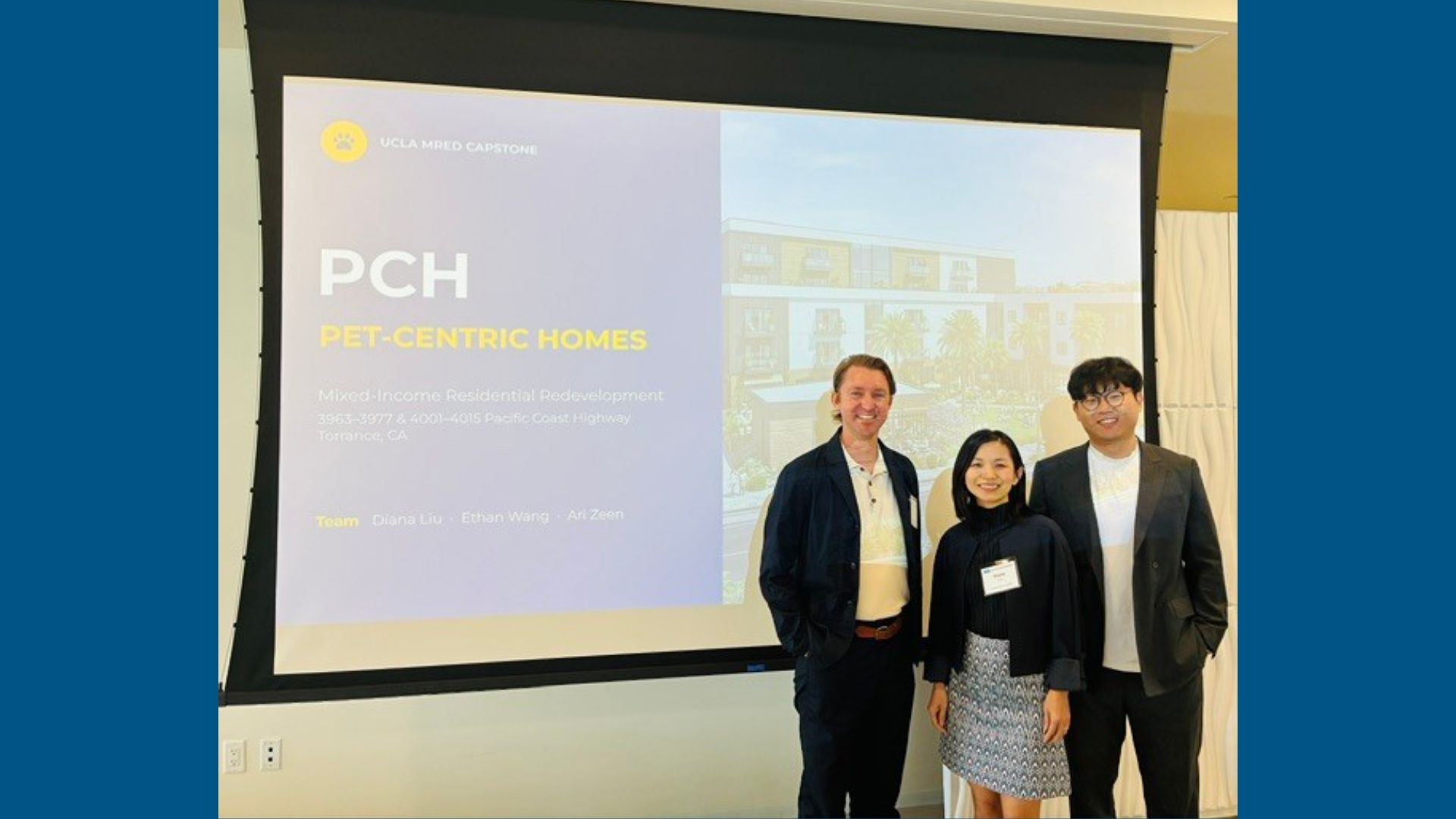 MRED Capstone winners (left to right) Ari Zeen, Diana Liu and Ethan Wang.
