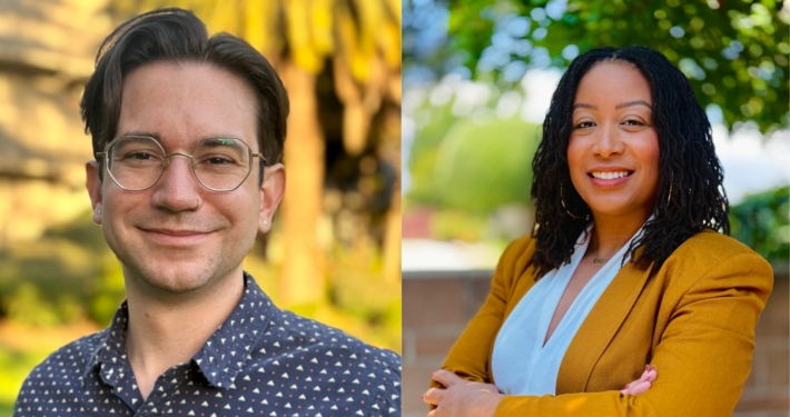 two headshots one of anthony gomez and one of brianna harvey both new faculty members at the ucla luskin school of public affairs social welfare department.