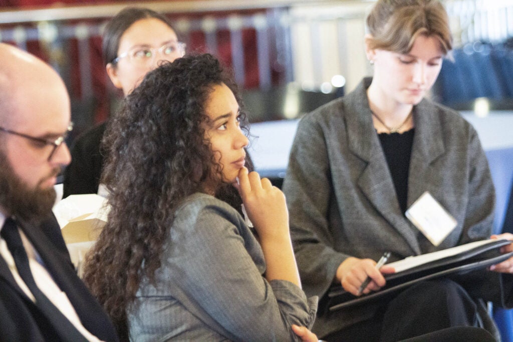Students listening to a presentation