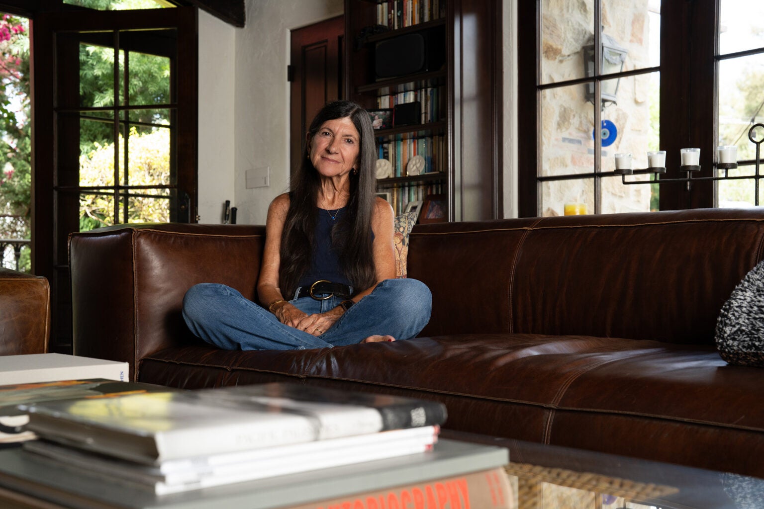 Leap, photographed at her home near Rustic Canyon. She says we need to treat research as exciting, not merely scholarly: “I can construct a soap opera based on some of my work.”