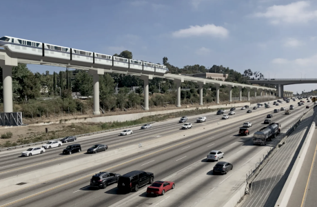 Rendering of monorail next to freeway