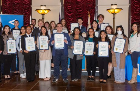 Luskin students hold up their certificates in a group photo on City Hall at Luskin.|headshot of student shay, undergraduate at UCLA.|headshot of student shay, undergraduate at UCLA.