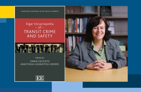 book cover on left, photo of woman with dark hair wearing jacket on right