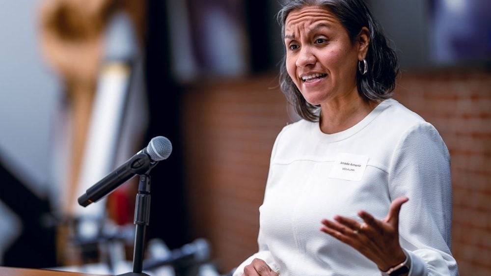 Woman at podium