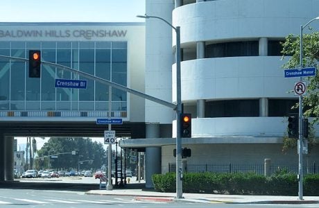 traffic intersection in front of Crenshaw Mall