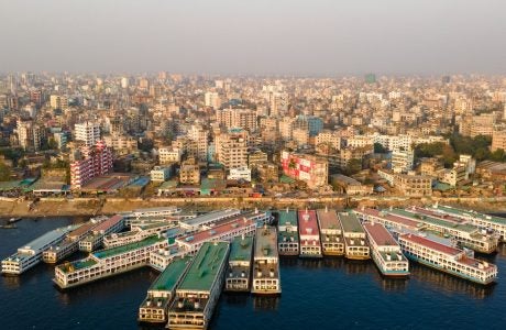 Aerial View of Sadarghat Launch Terminal Dhaka Bangladesh. Dhaka City Skyline