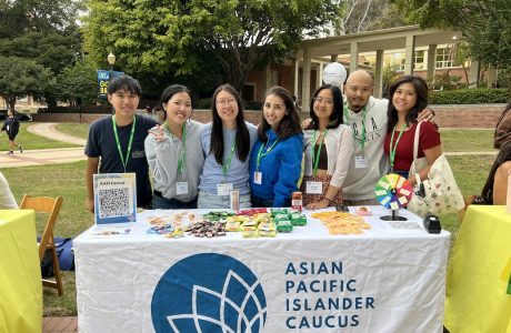 Negin Dadmarz at a table for the Asian Pacific Islander Caucus.|Negin Dadmarz.|