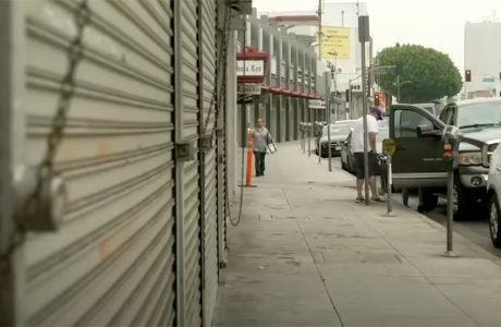 Image of empty downtown Los Angeles street.