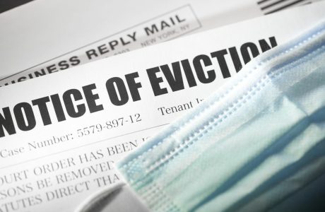 blue mask with notice of eviction