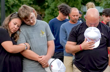 adults and students at vigil