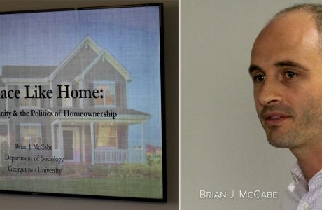 Brian J. McCabe, associate professor of sociology at Georgetown University, delivered a lecture on home ownership at the UCLA Luskin School of Public Affairs. Photos by George Foulsham