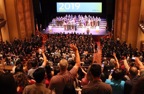 Family and friends pack Royce Hall for the UCLA Luskin School of Public Affairs' 2019 commencement. Photo by Les Dunseith