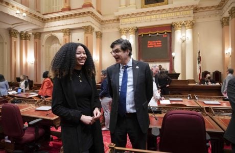 Sam James (left) worked in the office of state Sen. Josh Becker during her California Senate fellowship.
