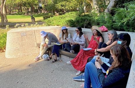 Participants in the International Summer University in Social Work gather on the UCLA campus to share their reflections. Photo by Amy Ritterbusch