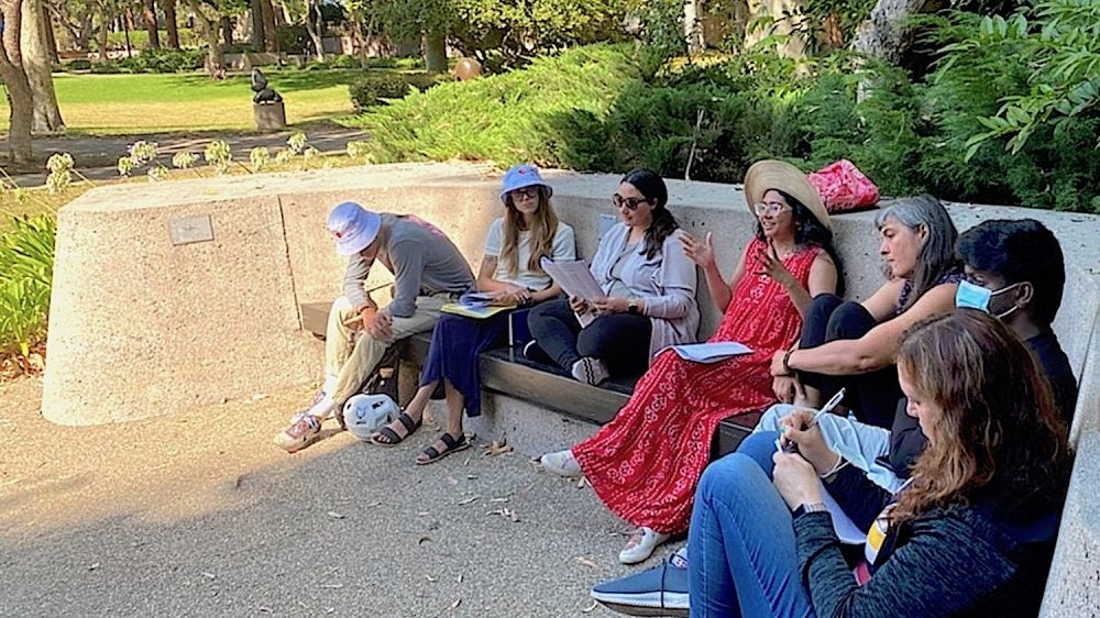 Participants in the International Summer University in Social Work gather on the UCLA campus to share their reflections. Photo by Amy Ritterbusch
